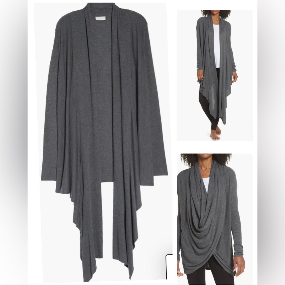 Nordstrom Lingerie Long Convertible Wrap Waterfall Cardigan Sz S Charcoal Soft